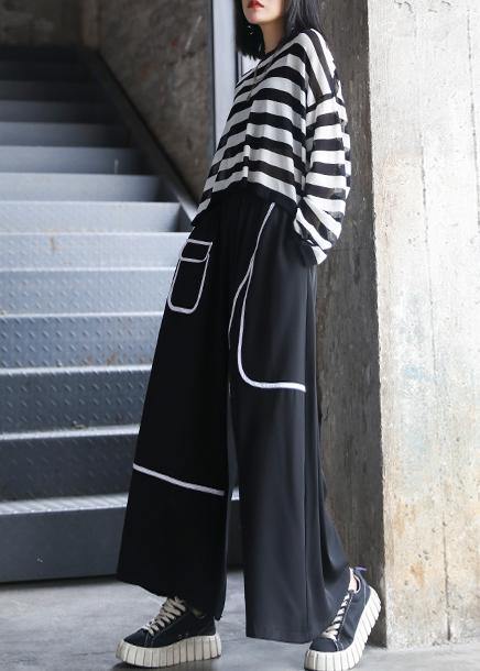 High Waist Loose Straight Summer Thin Section Black Nine-point Pants