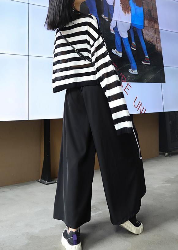 High Waist Loose Straight Summer Thin Section Black Nine-point Pants