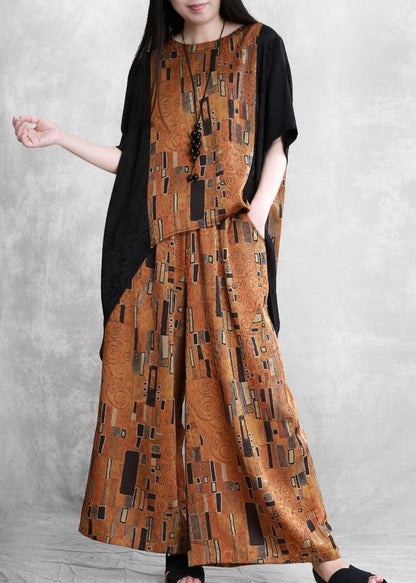 Literary Stitching Suit Loose Irregular Two-piece Yellow Summer