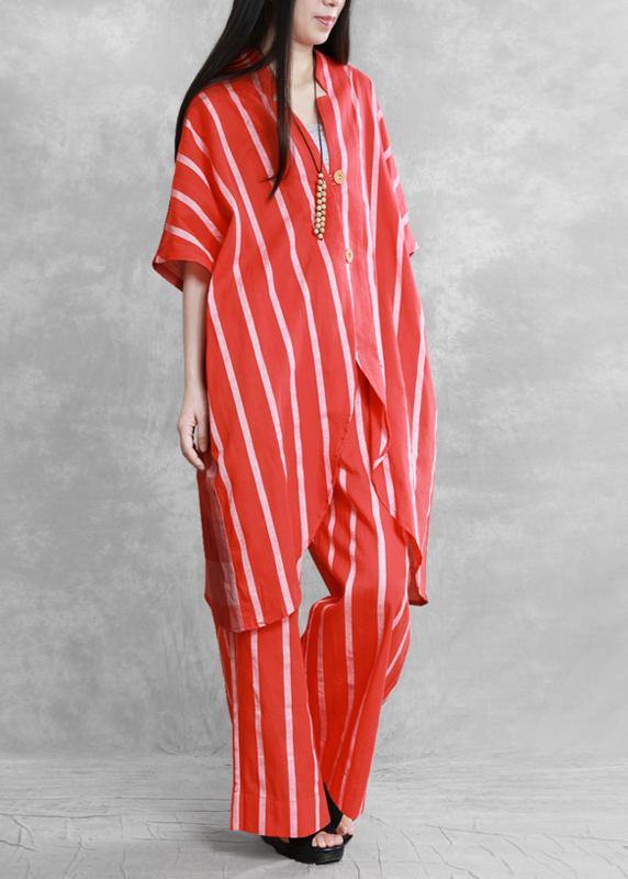 Loose Suits, Wear More Red Stripes Stitching Shirts, Wide-leg Pants