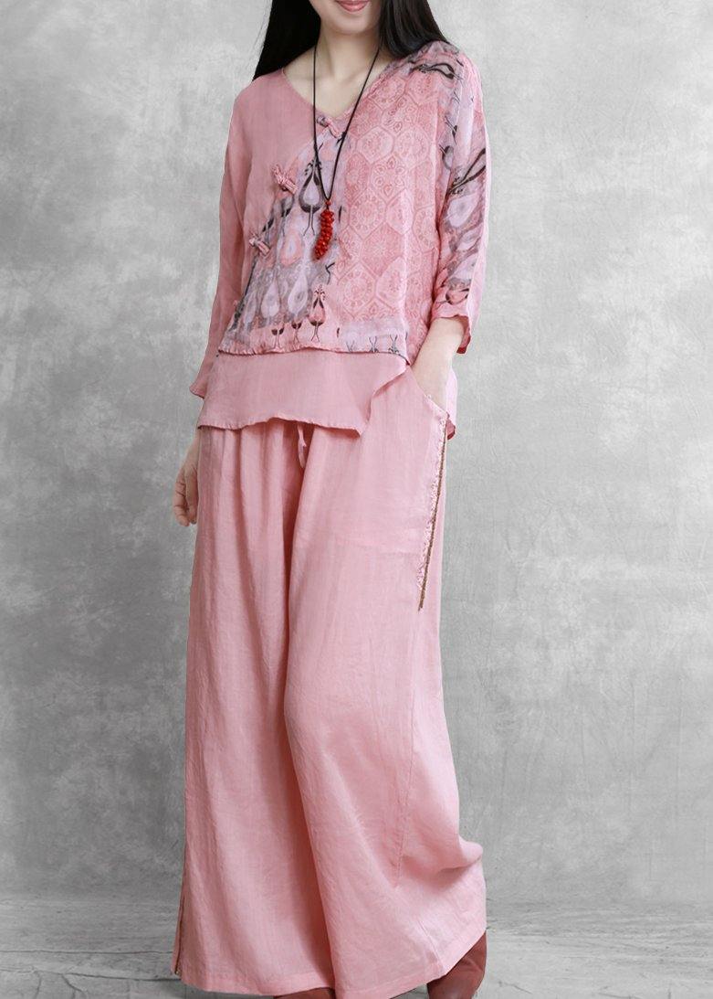 National Style Suit Two-piece Top Wide-leg Pants Two-piece