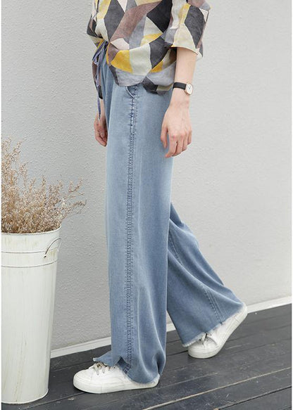 Pants Elastic Waist Tie Tencel Denim Pants Fat Legs Pants
