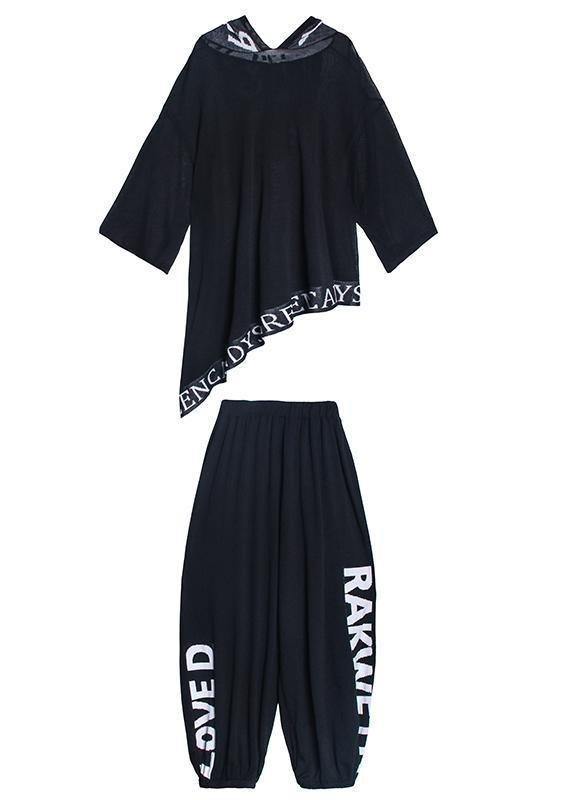 Black Letters Are Thin and Fashionable Early Autumn Knitted Sweater Bloomers Two-piece Suit
