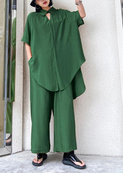 Retro Was Thin and Windy and Wide-leg Pants Green Two-piece Suit