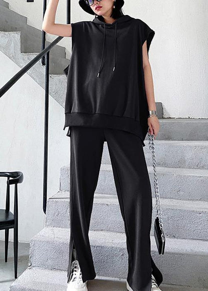 Suit Show Thin Sports Leisure Black Two Piece Set
