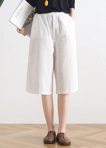 Summer New Loose High Waist Five Points Wide Leg Pants Linen Burgundy Straight Shorts