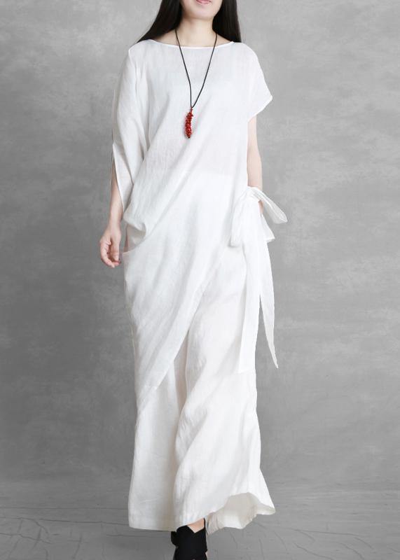 Summer White Irregular Top and Loose Slacks