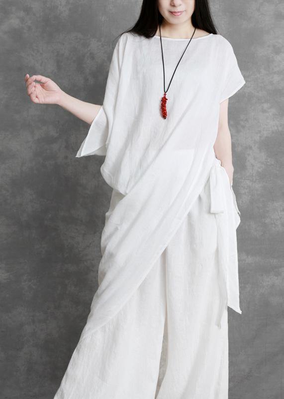 Summer White Irregular Top and Loose Slacks