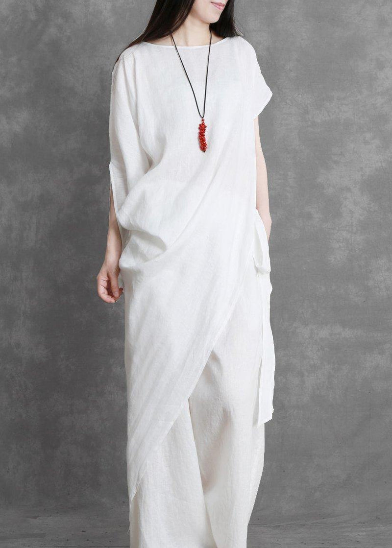 Summer White Irregular Top and Loose Slacks