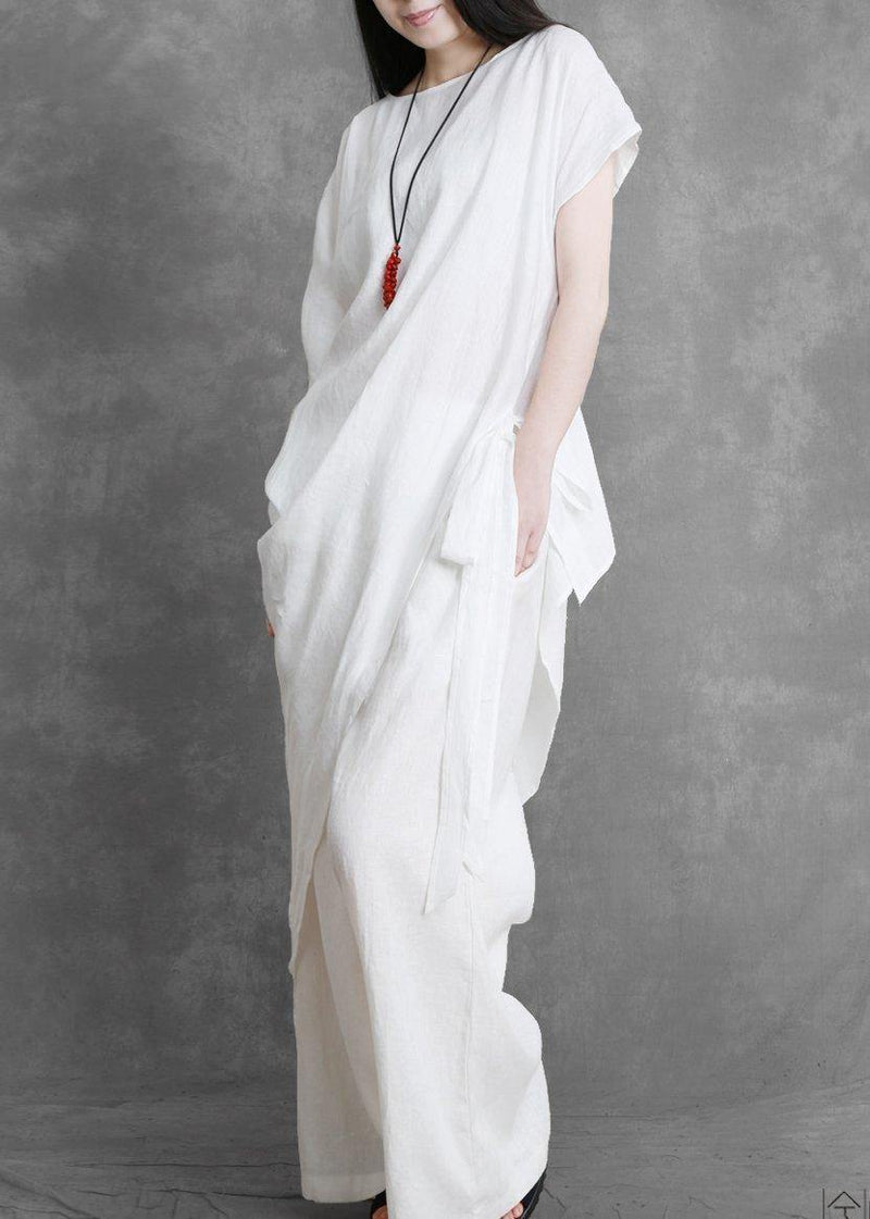 Summer White Irregular Top and Loose Slacks