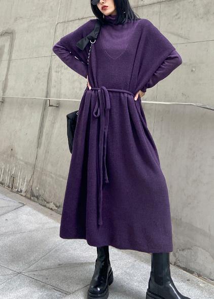 Winter Loose Sweater Vest Skirt Bottoming Shirt Two Piece Suit Purple Skirt