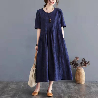 O Neck Cinched Cotton Linen Clothes Wardrobes Red Dress Summer