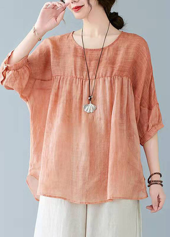 O Neck Half Sleeve Linen Summer Tunic Pattern Sewing Blue Shirt