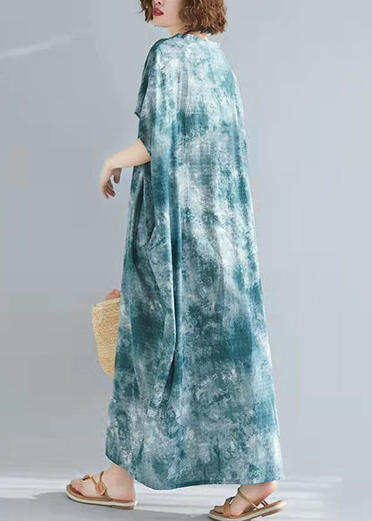 V Neck Cotton Tunic Top Shape Green Prints Dresses Summer
