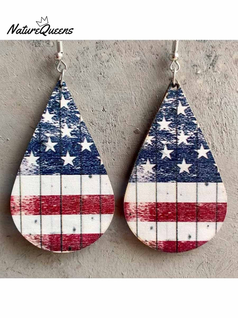 Independence Day Wooden Western Earrings