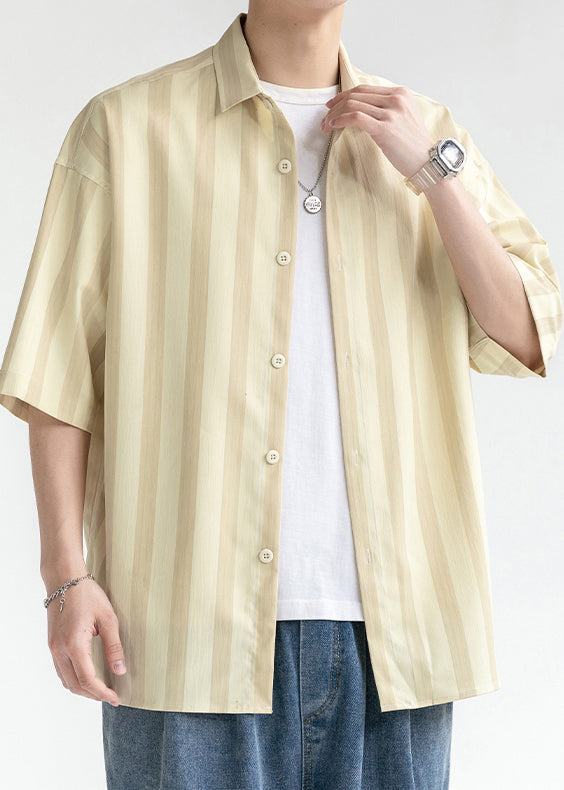 Yellow Button Cotton Shirt Peter Pan Collar Summer