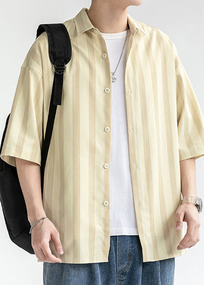 Yellow Button Cotton Shirt Peter Pan Collar Summer