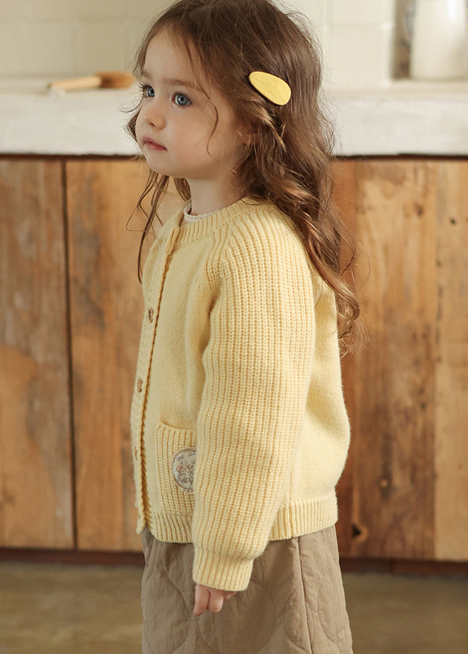 Yellow Button Pockets Cotton Knit Cardigan Spring