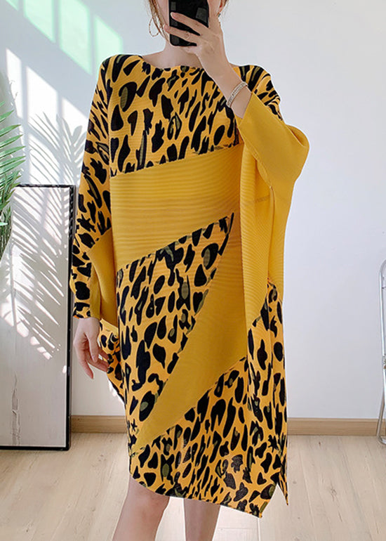 Yellow O-neck Asymmetrical Patchwork Dresses Batwing Sleeve