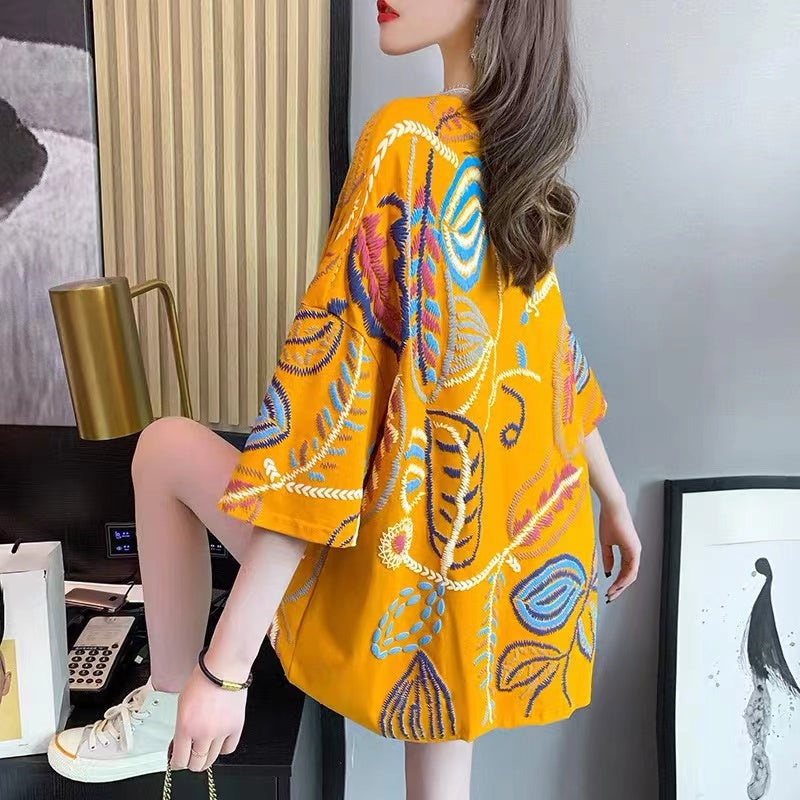 Yellow O-neck Cozy T Shirt Summer