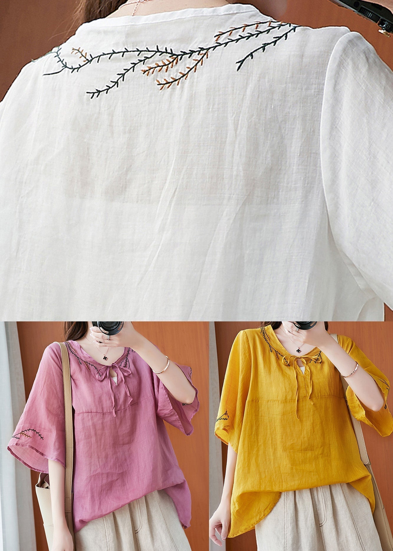 Yellow O-neck Patchwork Shirts Half Sleeve