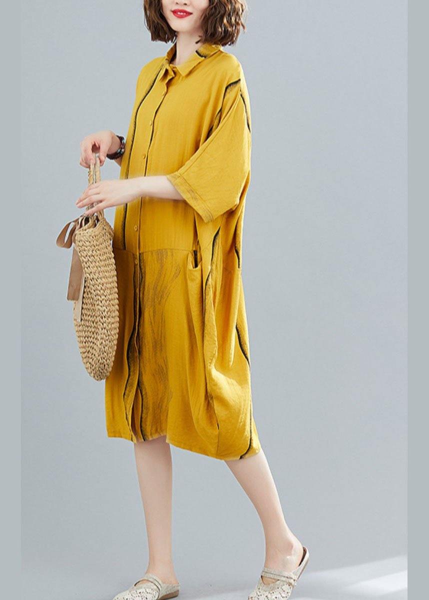 Yellow Peter Pan Collar Button Summer Party Dresses Half Sleeve