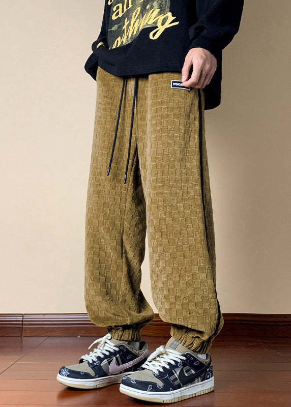 Yellow Pockets Cotton Spring Beam Pants Elastic Waist