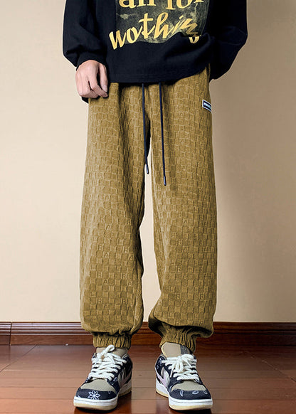 Yellow Pockets Cotton Spring Beam Pants Elastic Waist