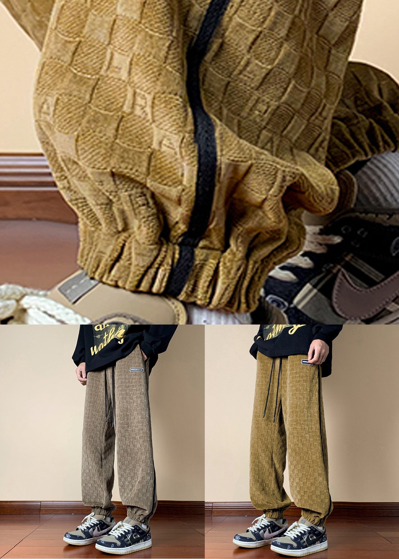 Yellow Pockets Cotton Spring Beam Pants Elastic Waist