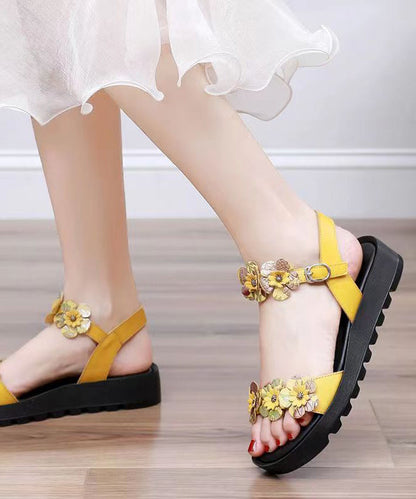 Yellow Sandals Platform Faux Leather Splicing Soolinen Shoes-20251