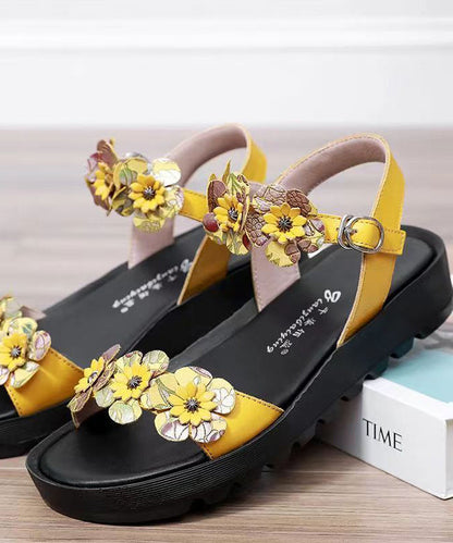 Yellow Sandals Platform Faux Leather Splicing Soolinen Shoes-20251