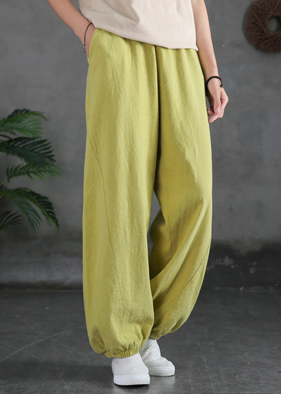 Yellow Cotton Beam Pants Elastic Waist Spring