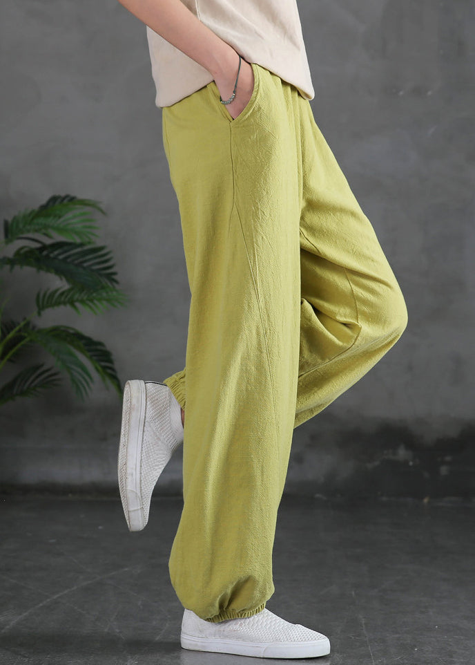 Yellow Cotton Beam Pants Elastic Waist Spring