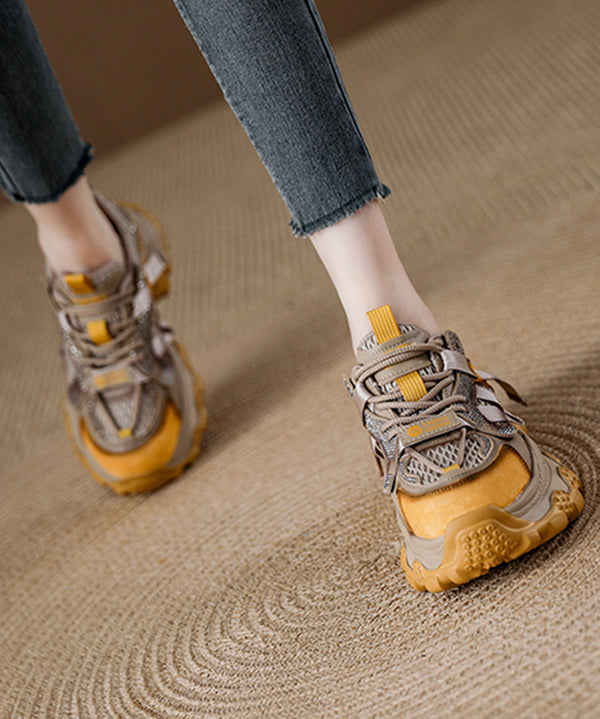 Yellow Zircon Platform Breathable Mesh Splicing Lace Up