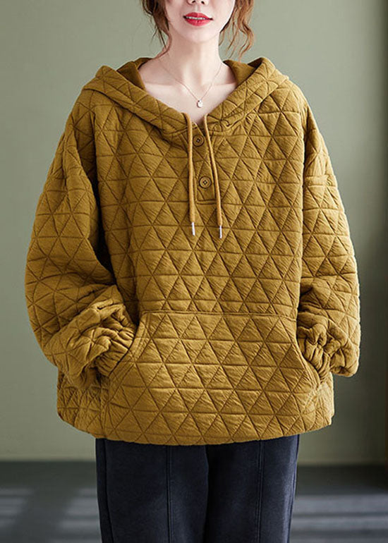 Yellow Warm Cotton Sweatshirts Drawstring Top Winter