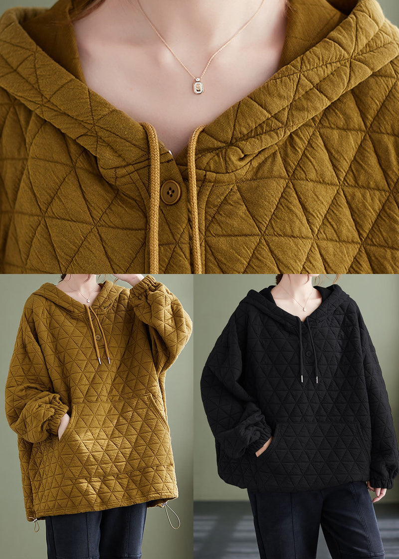 Yellow Warm Cotton Sweatshirts Drawstring Top Winter