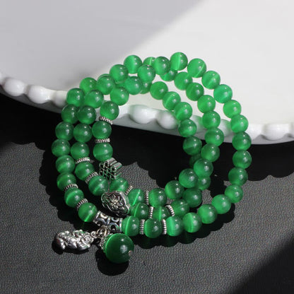 Buddha Stones Cat Eye Pixiu Support Triple Wrap Bracelet