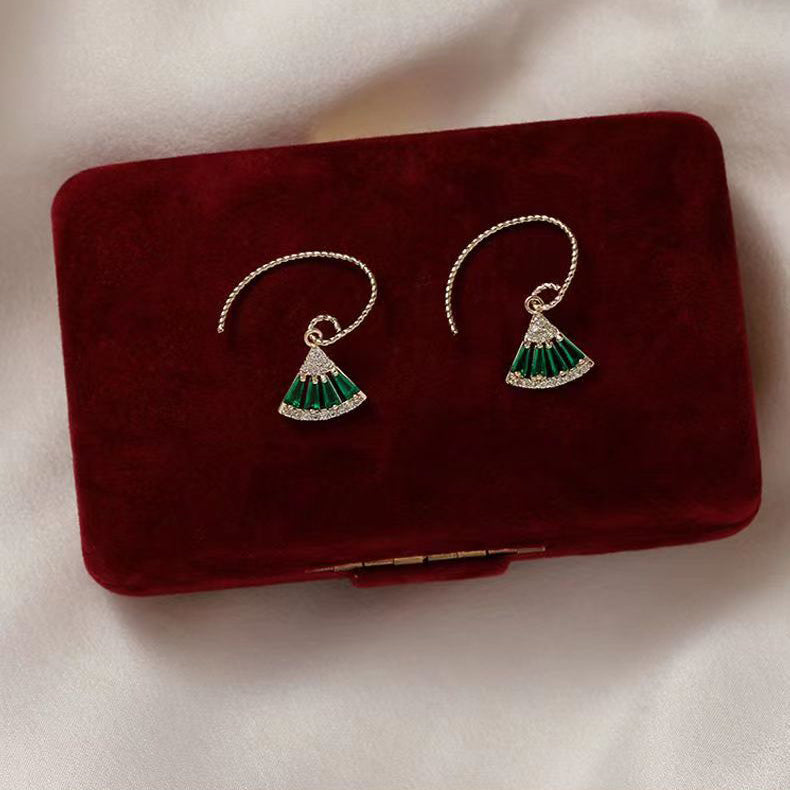 Green Sterling Silver Overgild Zircon Fan Shaped Hoop Earrings
