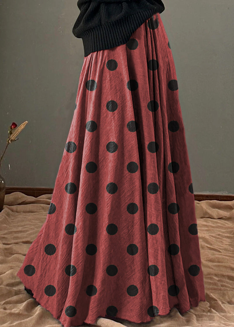 Unique Brown Polka Dots Elastic Waist Exra Large Hem Cotton Skirt Spring