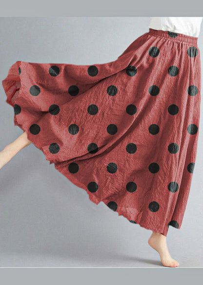 Style Colored Spots Elastic Waist Exra Large Hem Cotton Linen a Line Skirts Summer