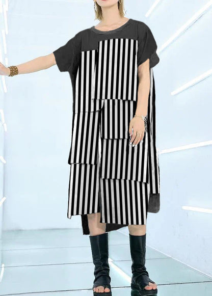 100% Black Cotton Clothes for Asymmetric Daily Summer Dress