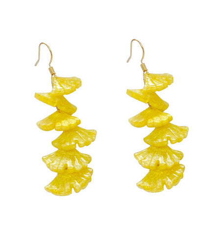 Diy Yellow Overgild Tassel Ginkgo Leaf Drop Earrings