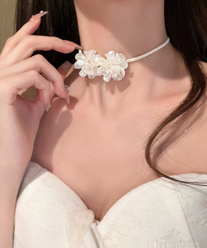 White Leather Bow Tie Lace Pendant Necklace