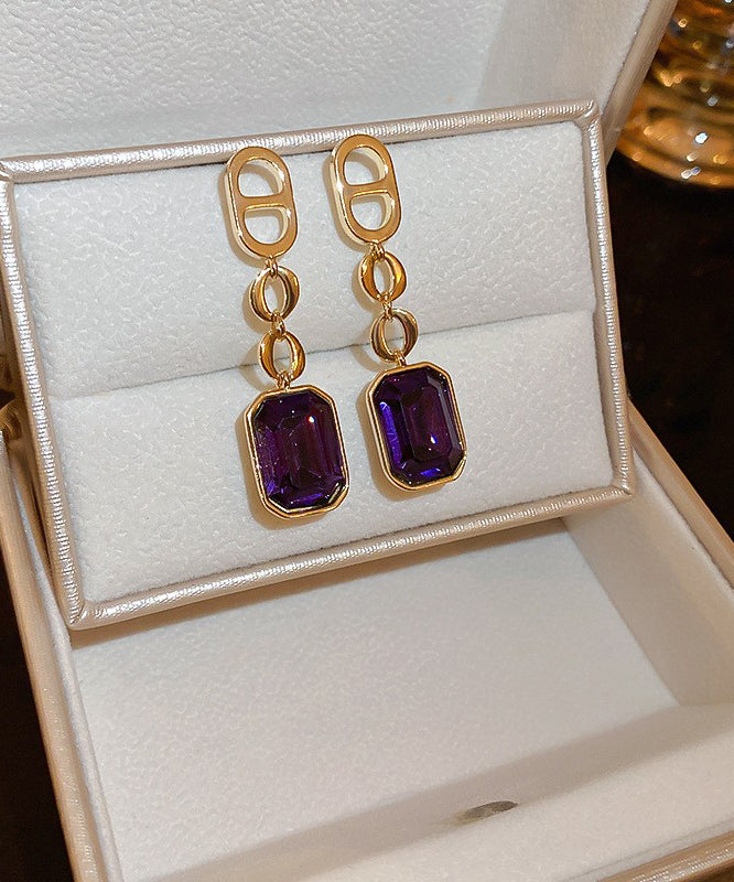 Art Black Copper Zircon Graphic Square Drop Earrings