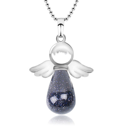 Natural Crystal Luck Necklace With Angel Wings Pendant