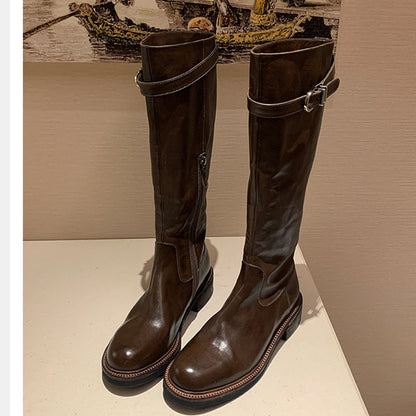 Round Head Belt Buckle Chunky Platform Boots