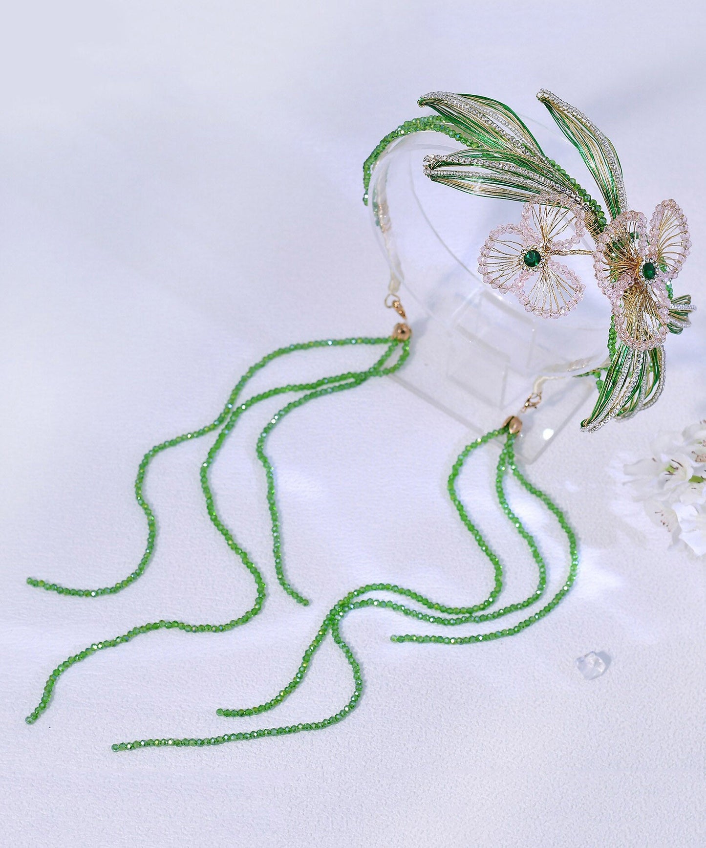 Fine Green Crystal Zircon Beading Tassel Hairpiece