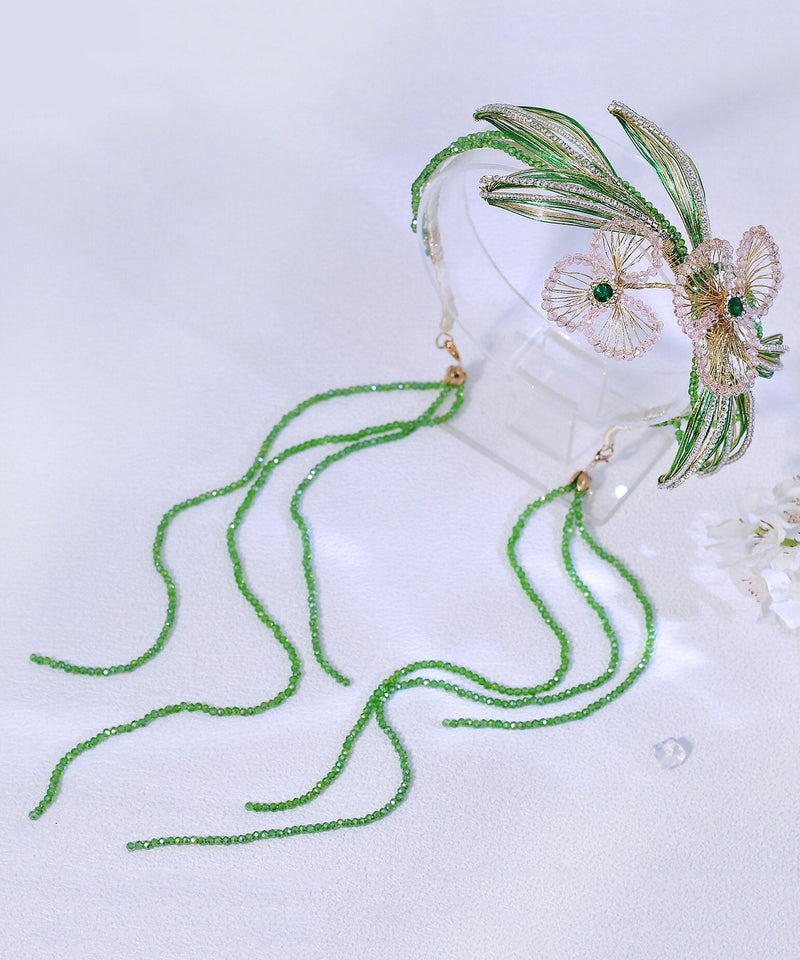 Fine Green Crystal Zircon Beading Tassel Hairpiece