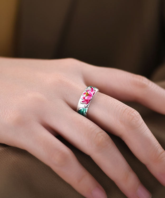 Silk Sterling Silver Enamel Lotus Rings
