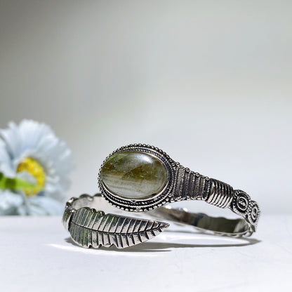 Adjustable Silver Crystal Bangle With Healing Gemstones